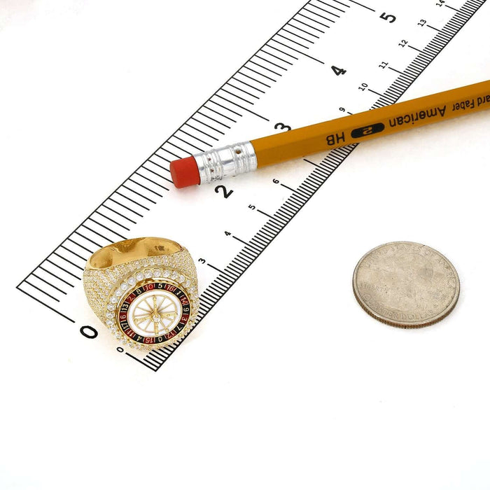 14K Gold Casino Rotating Roulette Wheel Enamel Signet Ring with CZ - WJD Exclusives