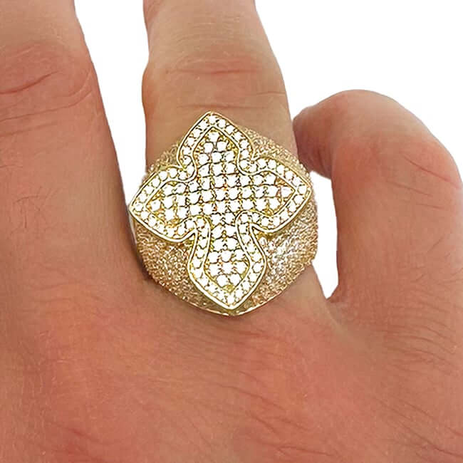 14K Gold 2.00CTW CZ Pave Cross Signet Ring - WJD Exclusives