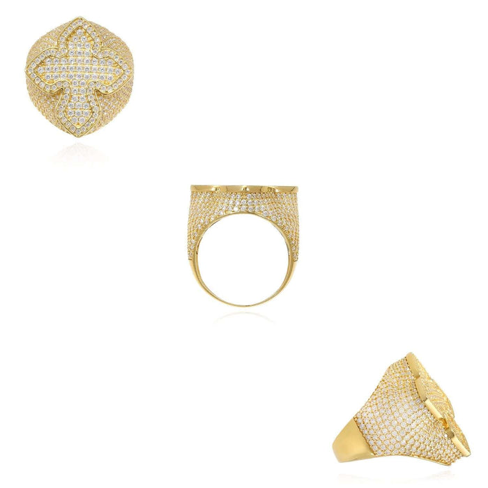 14K Gold 2.00CTW CZ Pave Cross Signet Ring - WJD Exclusives