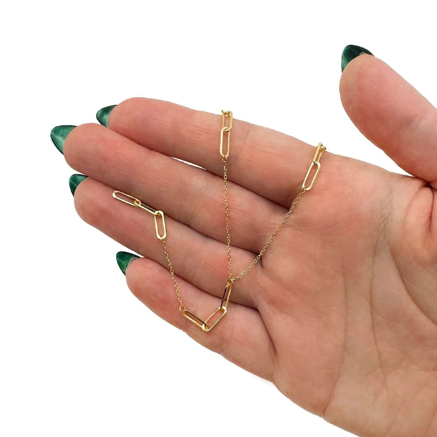 14K Real Gold 17" Lariat Paperclip Chain Necklace with 2.9" Drop