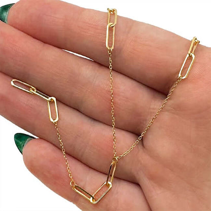 14K Real Gold 17" Lariat Paperclip Chain Necklace with 2.9" Drop
