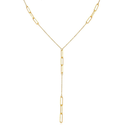 14K Real Gold 17" Lariat Paperclip Chain Necklace with 2.9" Drop