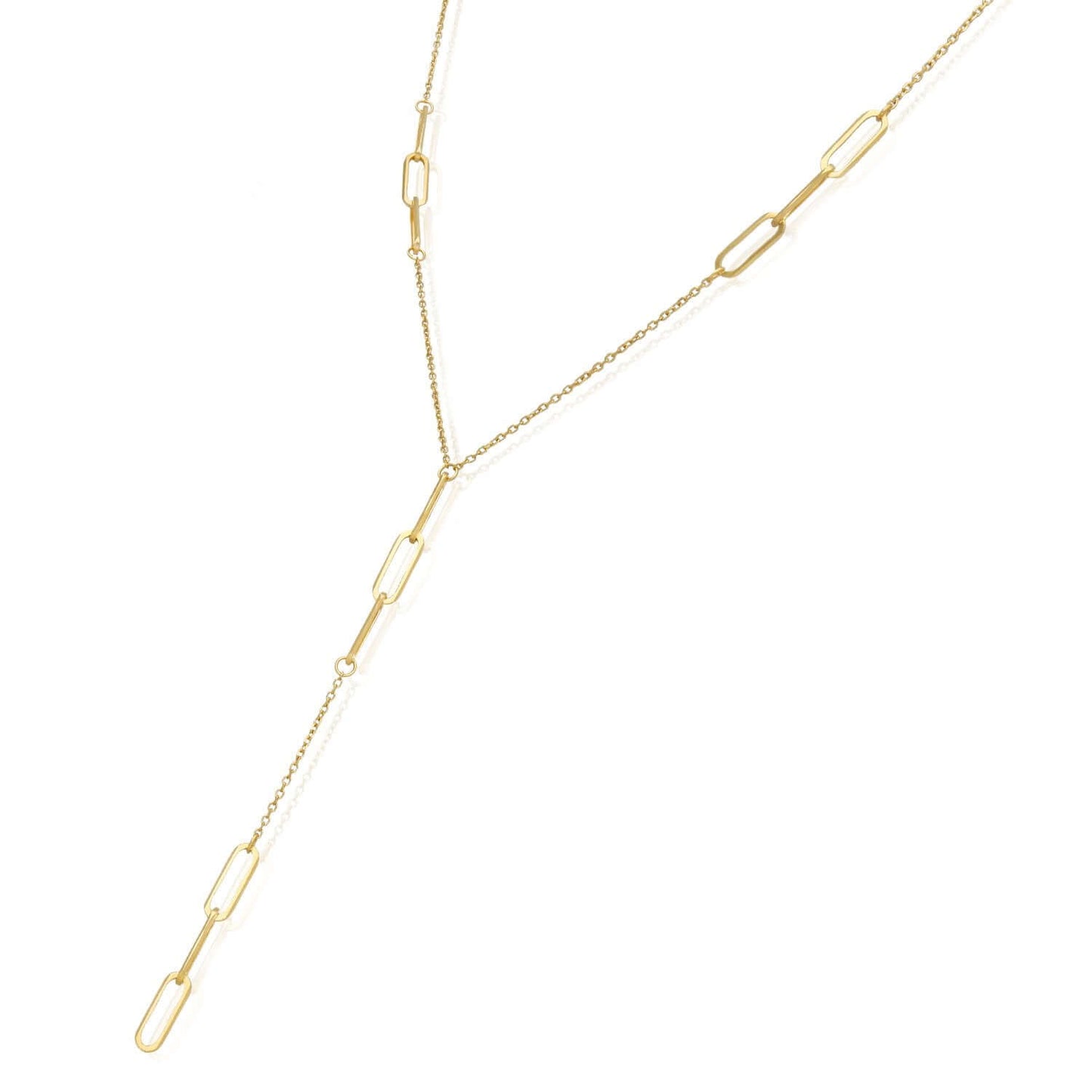 14K Real Gold 17" Lariat Paperclip Chain Necklace with 2.9" Drop
