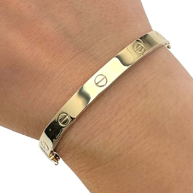 14K Gold 6mm Screw Pattern Bangle Bracelet (Hollow) 6"-7"