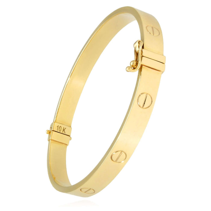 10K Yellow Gold 6mm Screw Pattern Bangle Bracelet (Hollow) 6.5" - 7.25" - WJD Exclusives