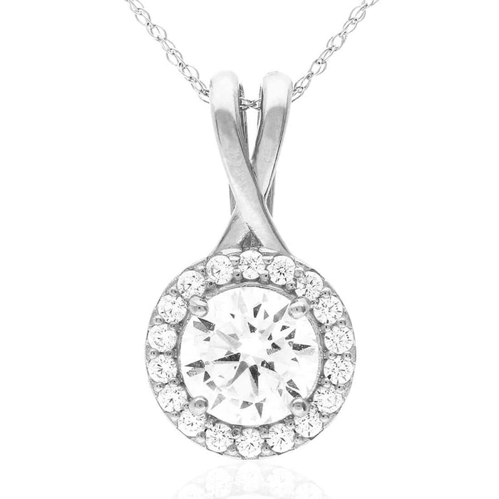 1.75CT CZ 14K Yellow White Rose Gold Halo Pendant with 18" Chain