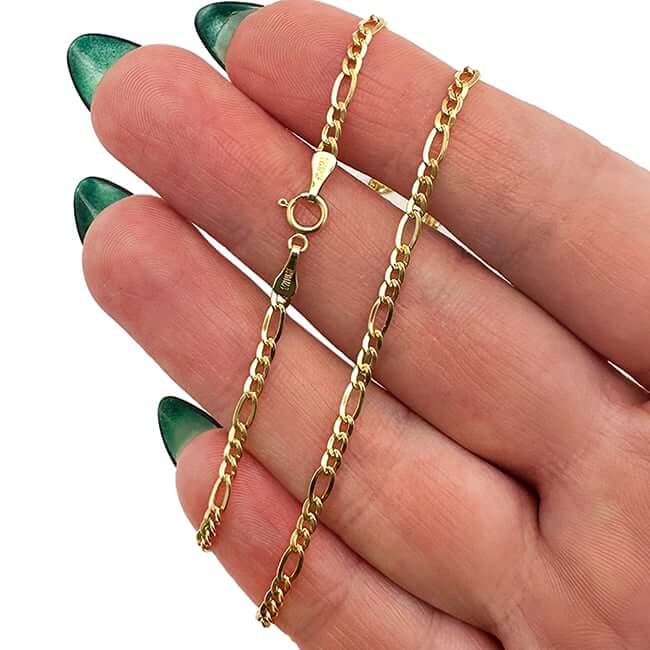 14K Gold - Filled 2.5mm Figaro Chain (Solid Links) 16" - 20" - WJD Exclusives