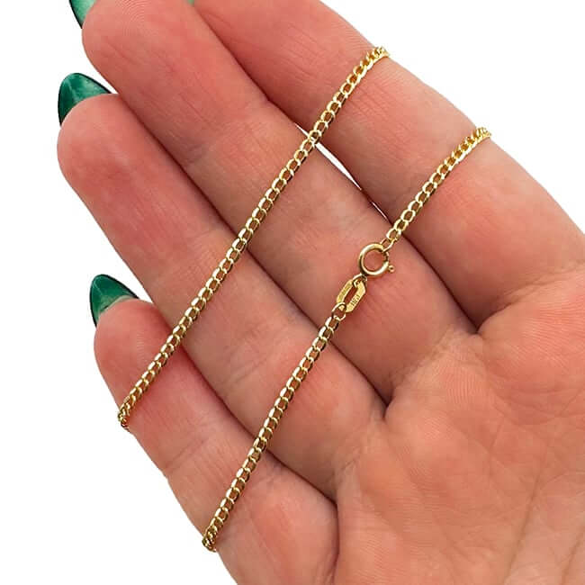 14K Gold - Filled 2mm Cuban Curb Chain (Solid Links) 16" - 24" - WJD Exclusives
