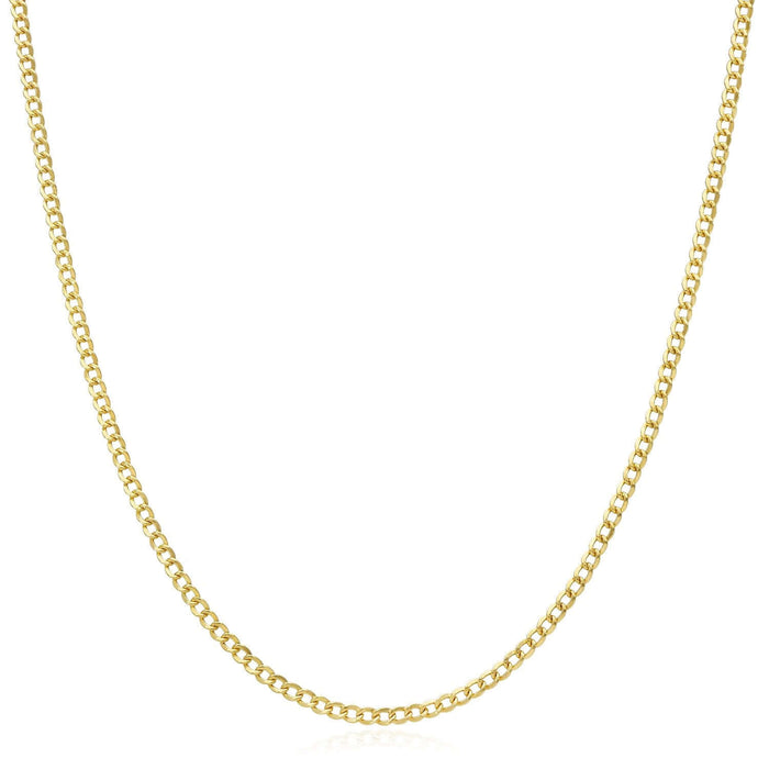 14K Gold - Filled 2mm Cuban Curb Chain (Solid Links) 16" - 24" - WJD Exclusives
