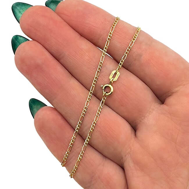 14K Gold - Filled 1.6mm Figaro Chain (Solid Links) 16", 22", 24" - WJD Exclusives