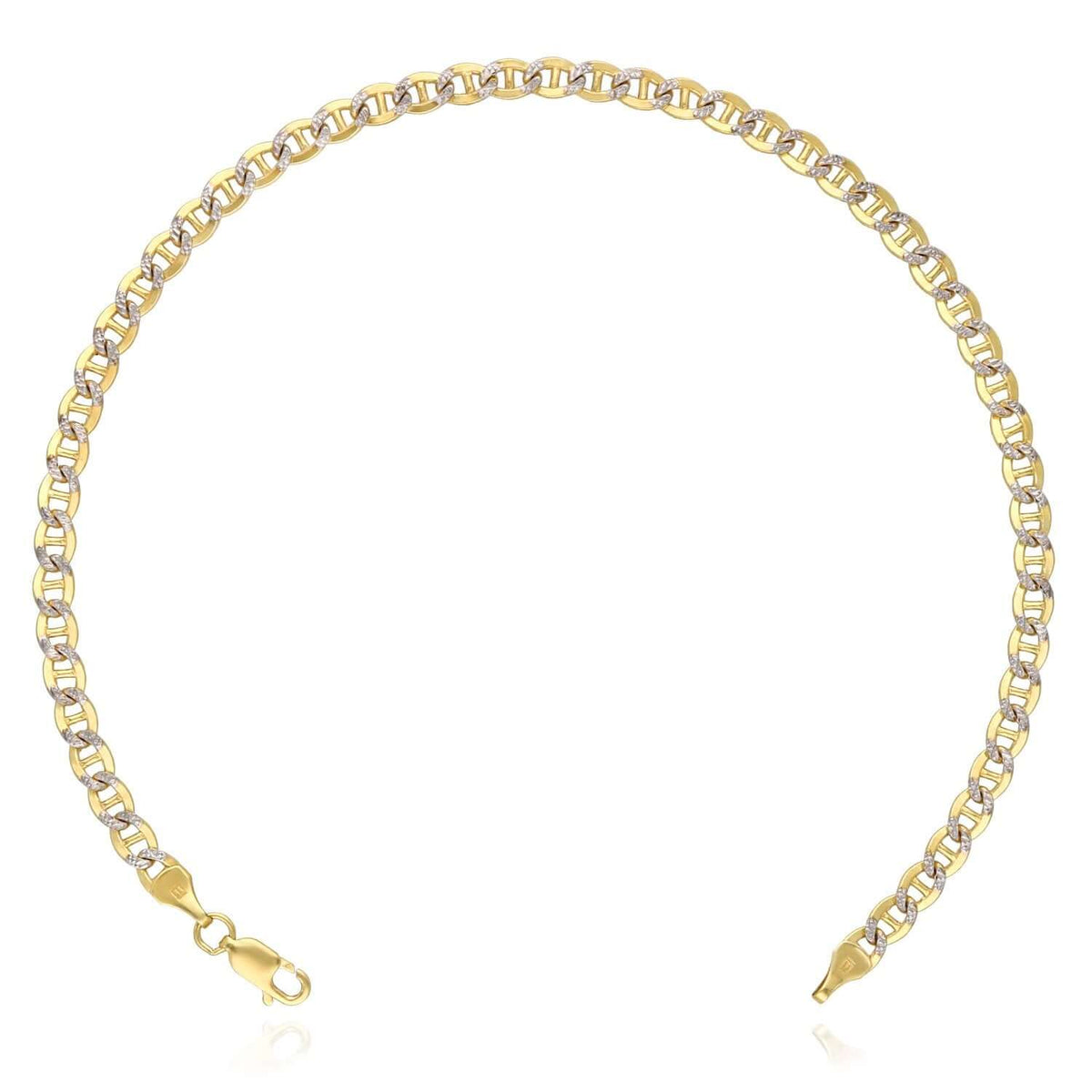 10K Gold - Filled 3.2mm - 5mm Diamond - Cut Mariner Anklet (Solid Links) 10" - WJD Exclusives