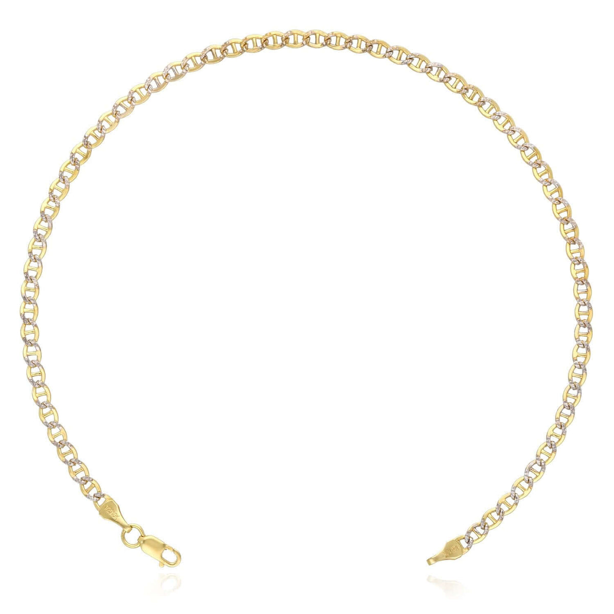 10K Gold - Filled 3.2mm - 5mm Diamond - Cut Mariner Anklet (Solid Links) 10" - WJD Exclusives