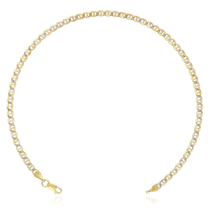 10K Gold - Filled 3.2mm - 5mm Diamond - Cut Mariner Anklet (Solid Links) 10" - WJD Exclusives