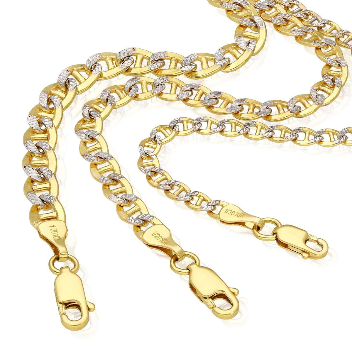 10K Gold - Filled 3.2mm - 5mm Diamond - Cut Mariner Anklet (Solid Links) 10" - WJD Exclusives