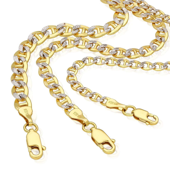 10K Gold - Filled 3.2mm - 5mm Diamond - Cut Mariner Anklet (Solid Links) 10" - WJD Exclusives