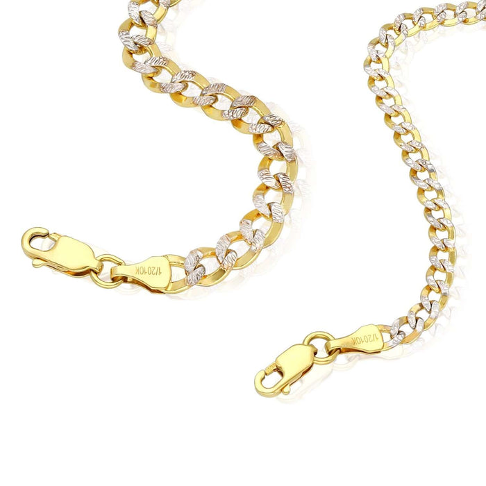 10K Gold - Filled 3.2mm/5mm Diamond - Cut Curb Anklet (Solid Links) 10" - WJD Exclusives