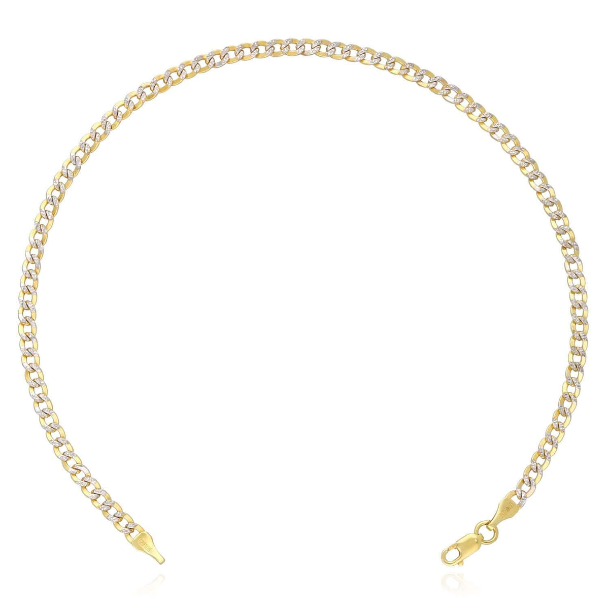 10K Gold - Filled 3.2mm/5mm Diamond - Cut Curb Anklet (Solid Links) 10" - WJD Exclusives