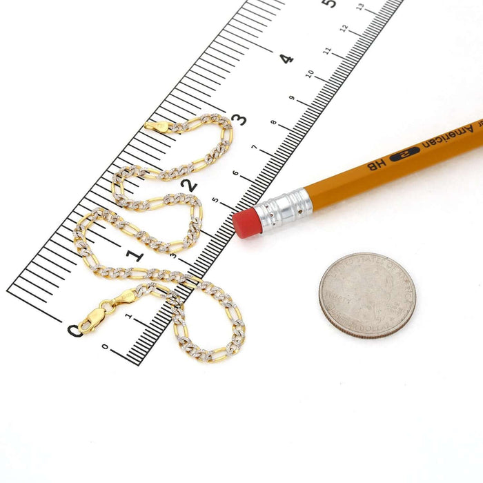 10K Gold - Filled 3mm Diamond - Cut Figaro Anklet (Solid Links) 10" - WJD Exclusives