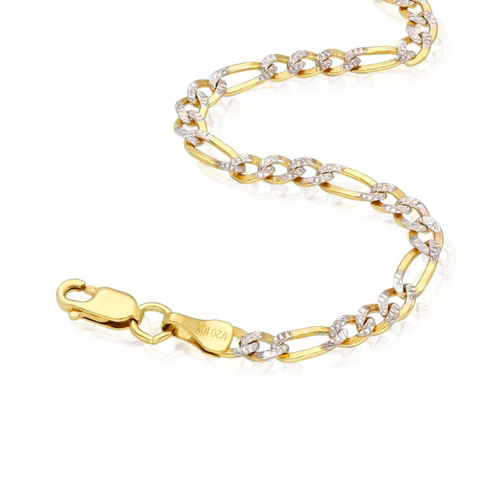 10K Gold - Filled 3mm Diamond - Cut Figaro Anklet (Solid Links) 10" - WJD Exclusives