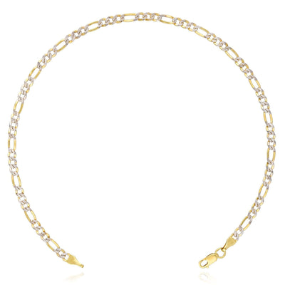 10K Gold - Filled 3mm Diamond - Cut Figaro Anklet (Solid Links) 10" - WJD Exclusives
