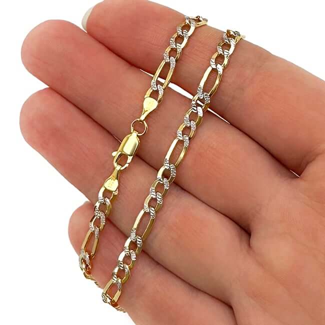 10K Gold - Filled 4.2mm Diamond - Cut Figaro Chain (Solid Links) 18" - 24" - WJD Exclusives