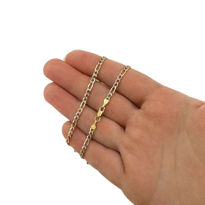 10K Gold - Filled 3.2mm Diamond - Cut Figaro Chain (Solid Links) 18" - 24" - WJD Exclusives