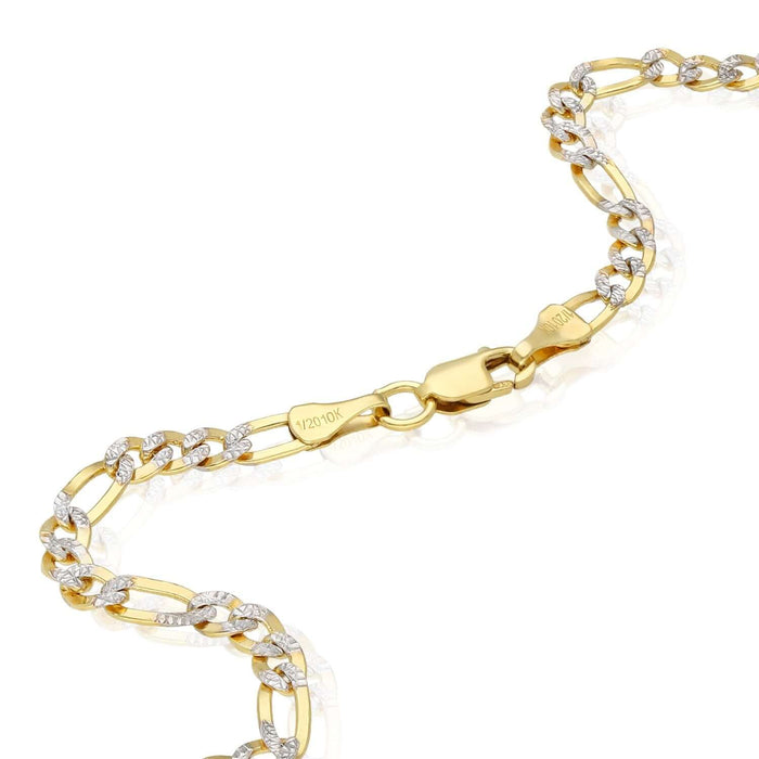 10K Gold - Filled 3.2mm Diamond - Cut Figaro Chain (Solid Links) 18" - 24" - WJD Exclusives