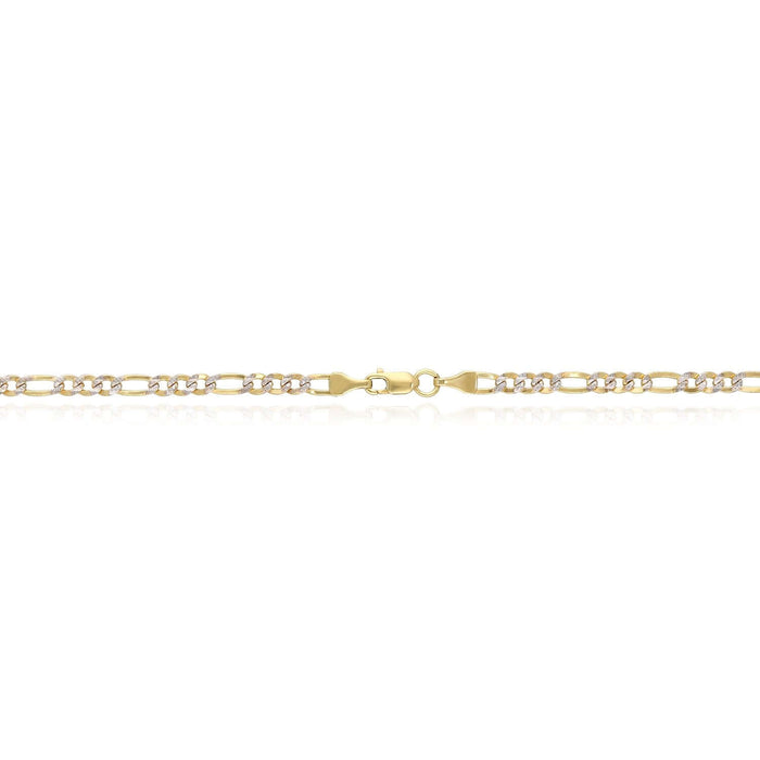 10K Gold - Filled 3.2mm Diamond - Cut Figaro Chain (Solid Links) 18" - 24" - WJD Exclusives