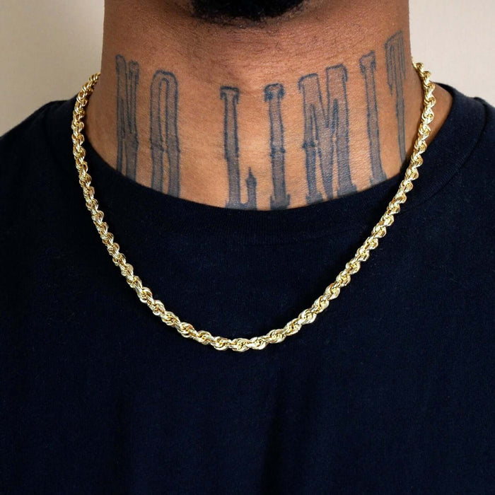 18K Yellow Gold 6mm Diamond - Cut Rope Chain (Solid Links) 20" - 30" - WJD Exclusives