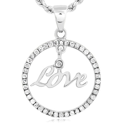 0.25CTW Natural Diamond 10K Gold Yellow, White Round Love Pendant 0.8" - WJD Exclusives