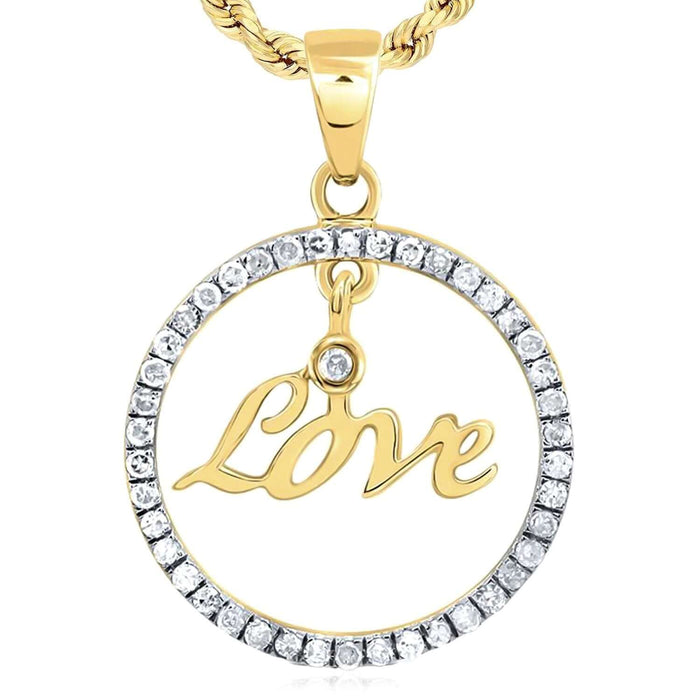 0.25CTW Natural Diamond 10K Gold Yellow, White Round Love Pendant 0.8" - WJD Exclusives