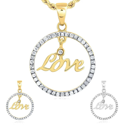 0.25CTW Natural Diamond 10K Gold Yellow, White Round Love Pendant 0.8" - WJD Exclusives