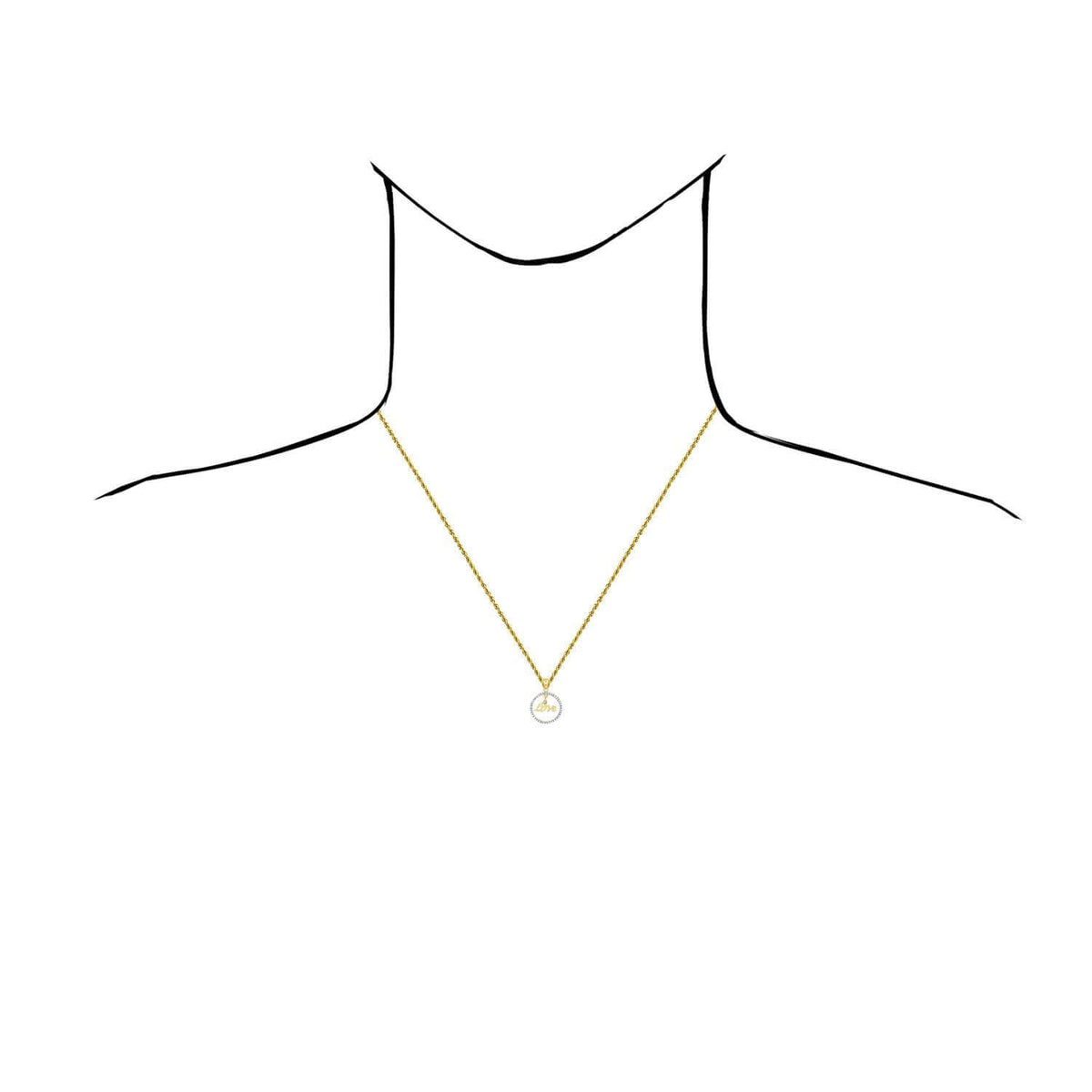 0.25CTW Natural Diamond 10K Gold Yellow, White Round Love Pendant 0.8" - WJD Exclusives