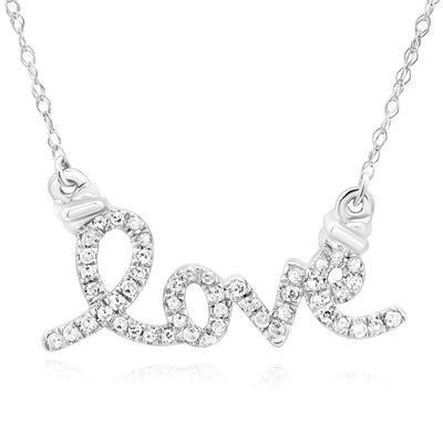 0.12CTW Natural Diamond 10K White Gold Love Cable Necklace (Solid Links) 18" - WJD Exclusives