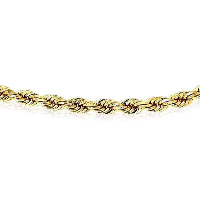 18K Yellow Gold 3mm Diamond - Cut Rope Chain (Solid Links) 16" - 26" - WJD Exclusives