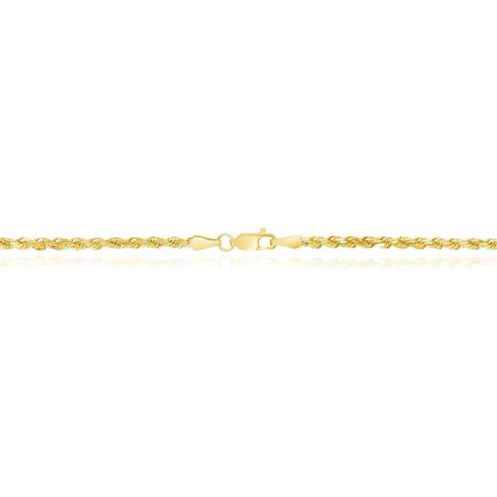 18K Yellow Gold 3mm Diamond - Cut Rope Chain (Solid Links) 16" - 26" - WJD Exclusives