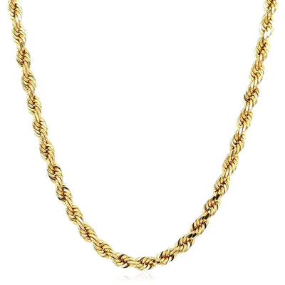 18K Yellow Gold 3mm Diamond - Cut Rope Chain (Solid Links) 16" - 26" - WJD Exclusives