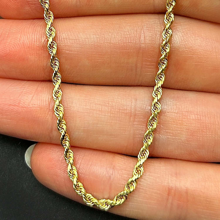 18K Yellow Gold 2.5mm Diamond - Cut Rope Chain (Solid Links) 16" - 26" - WJD Exclusives