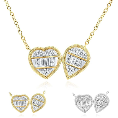 0.25CTW Natural Diamond 14K Yellow White Gold Heart Pear Necklace (Solid Links) 18" - WJD Exclusives