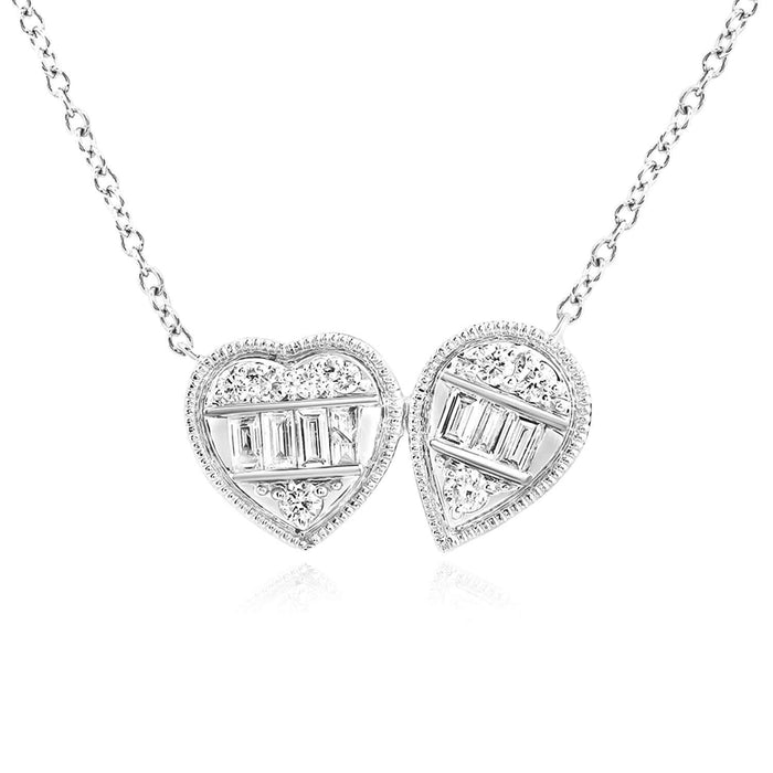 0.25CTW Natural Diamond 14K Yellow White Gold Heart Pear Necklace (Solid Links) 18" - WJD Exclusives