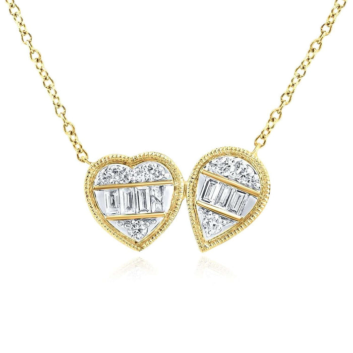 0.25CTW Natural Diamond 14K Yellow White Gold Heart Pear Necklace (Solid Links) 18" - WJD Exclusives