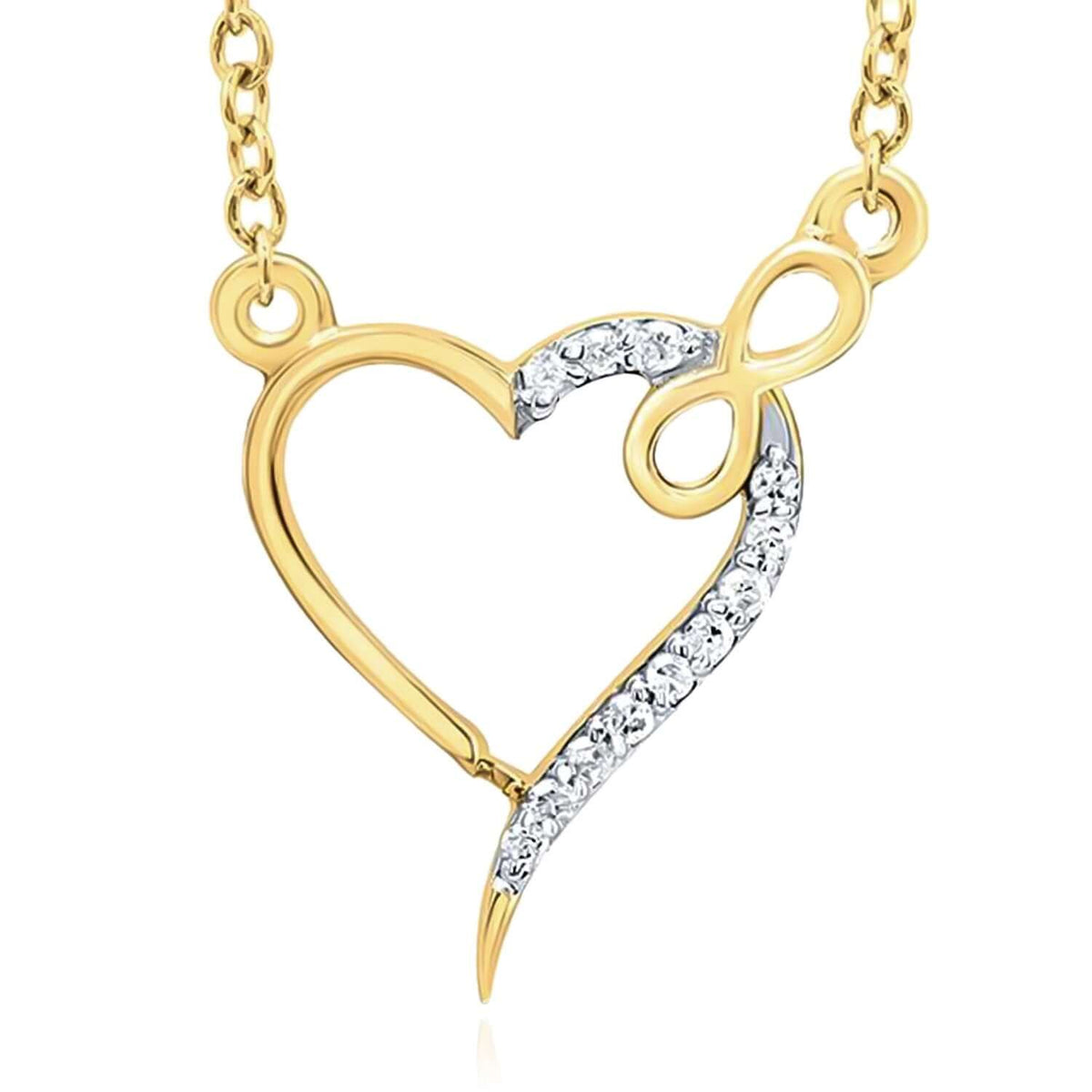 0.05CTW Natural Diamond 10K Yellow Gold Open Heart Infinity Necklace (Solid Links) 18" - WJD Exclusives