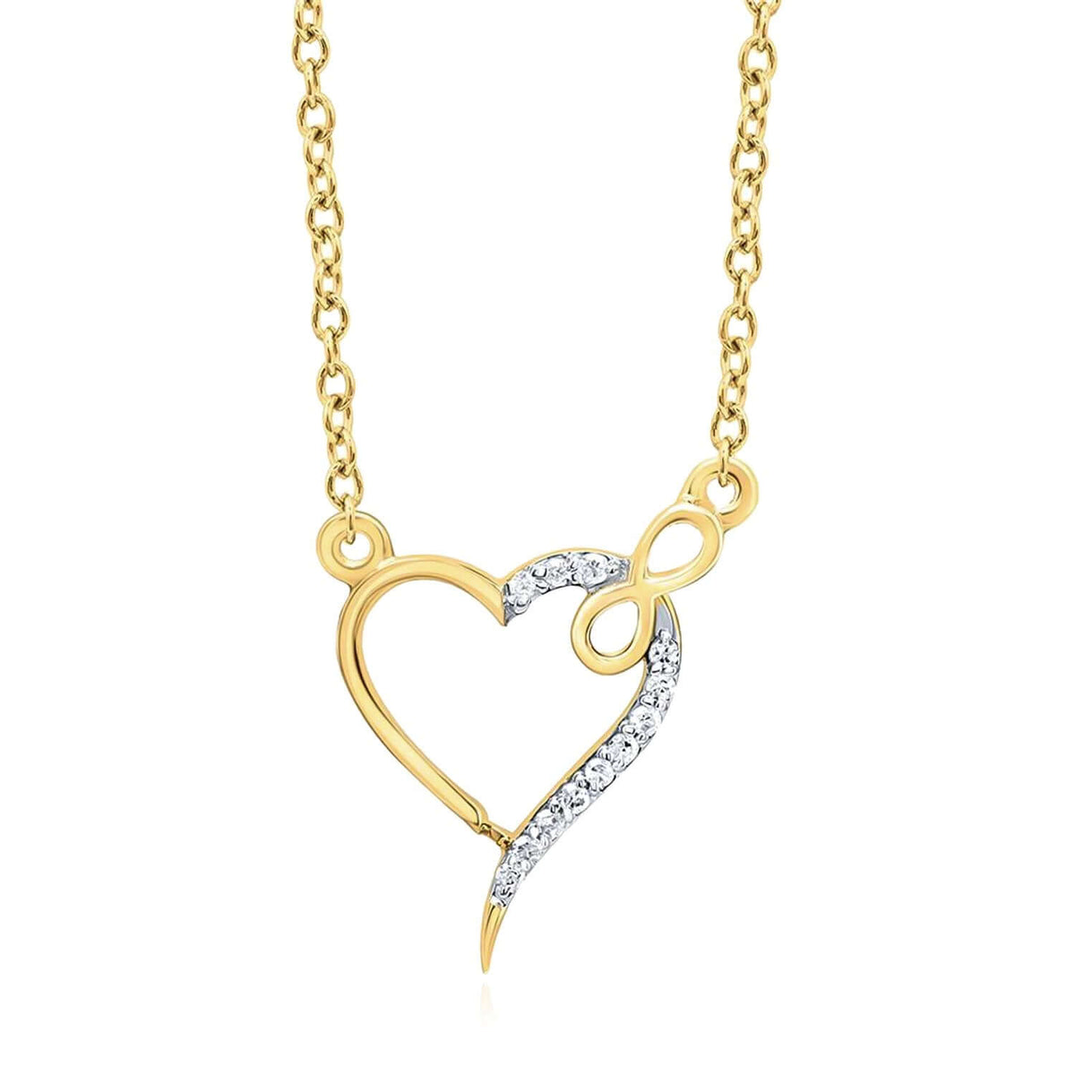 0.05CTW Natural Diamond 10K Yellow Gold Open Heart Infinity Necklace (Solid Links) 18" - WJD Exclusives
