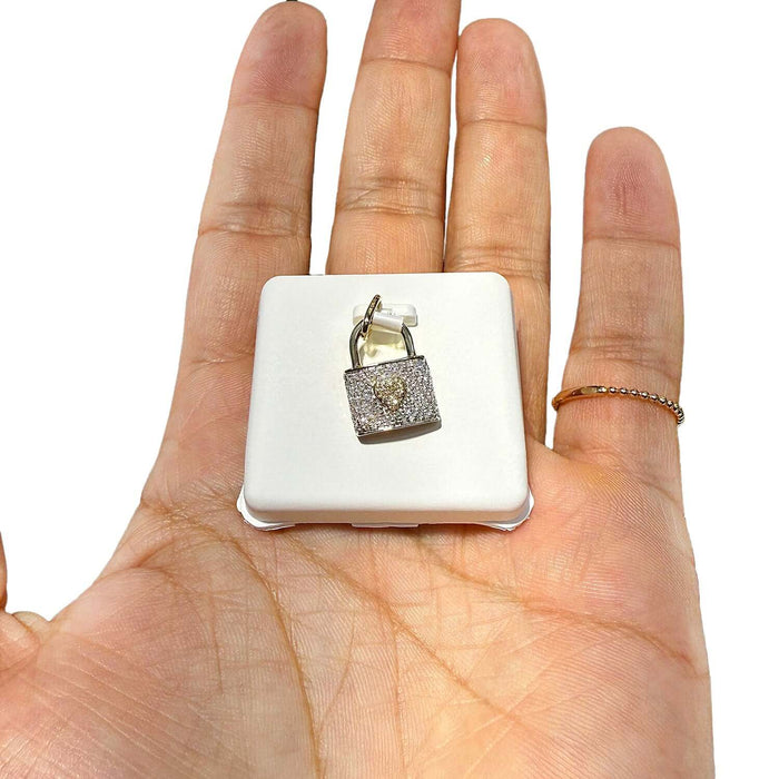 0.25CTW Natural Diamond 10K Gold Two - Tone Lock Pendant with Heart Accent 0.65" - WJD Exclusives