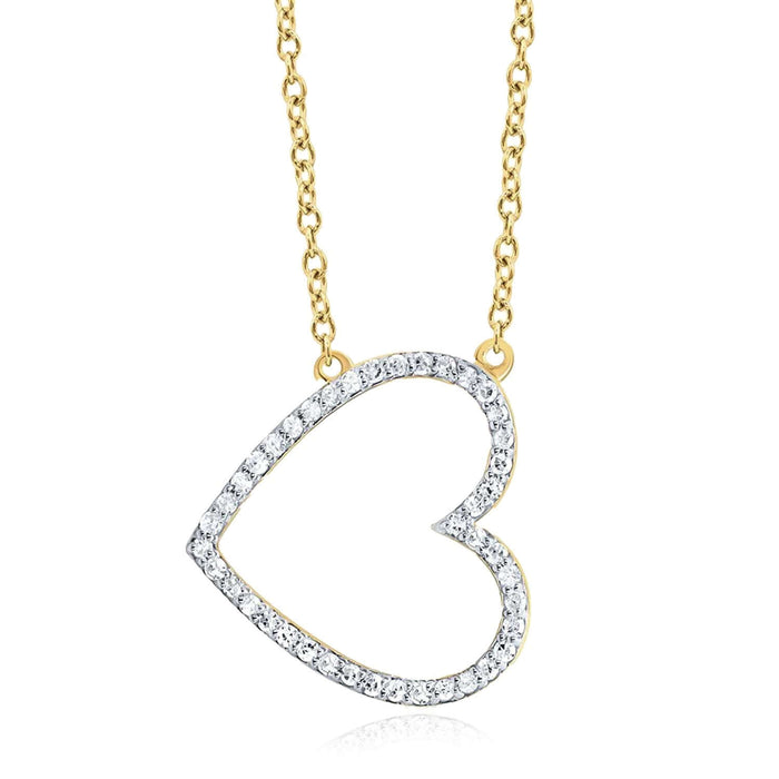 0.16CTW Natural Diamond 10K Yellow Gold Sideways Open Heart Necklace (Solid Links) 18" - WJD Exclusives