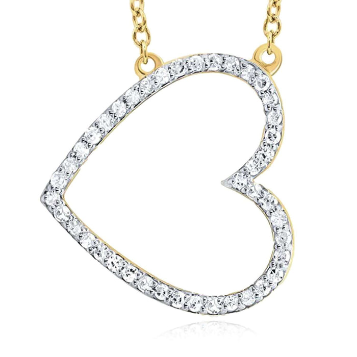 0.16CTW Natural Diamond 10K Yellow Gold Sideways Open Heart Necklace (Solid Links) 18" - WJD Exclusives