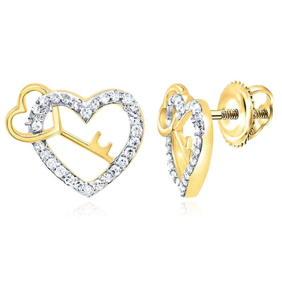 0.20CTW Natural Diamond Real 10K Gold Heart & Key Stud Earrings 11mm - WJD Exclusives
