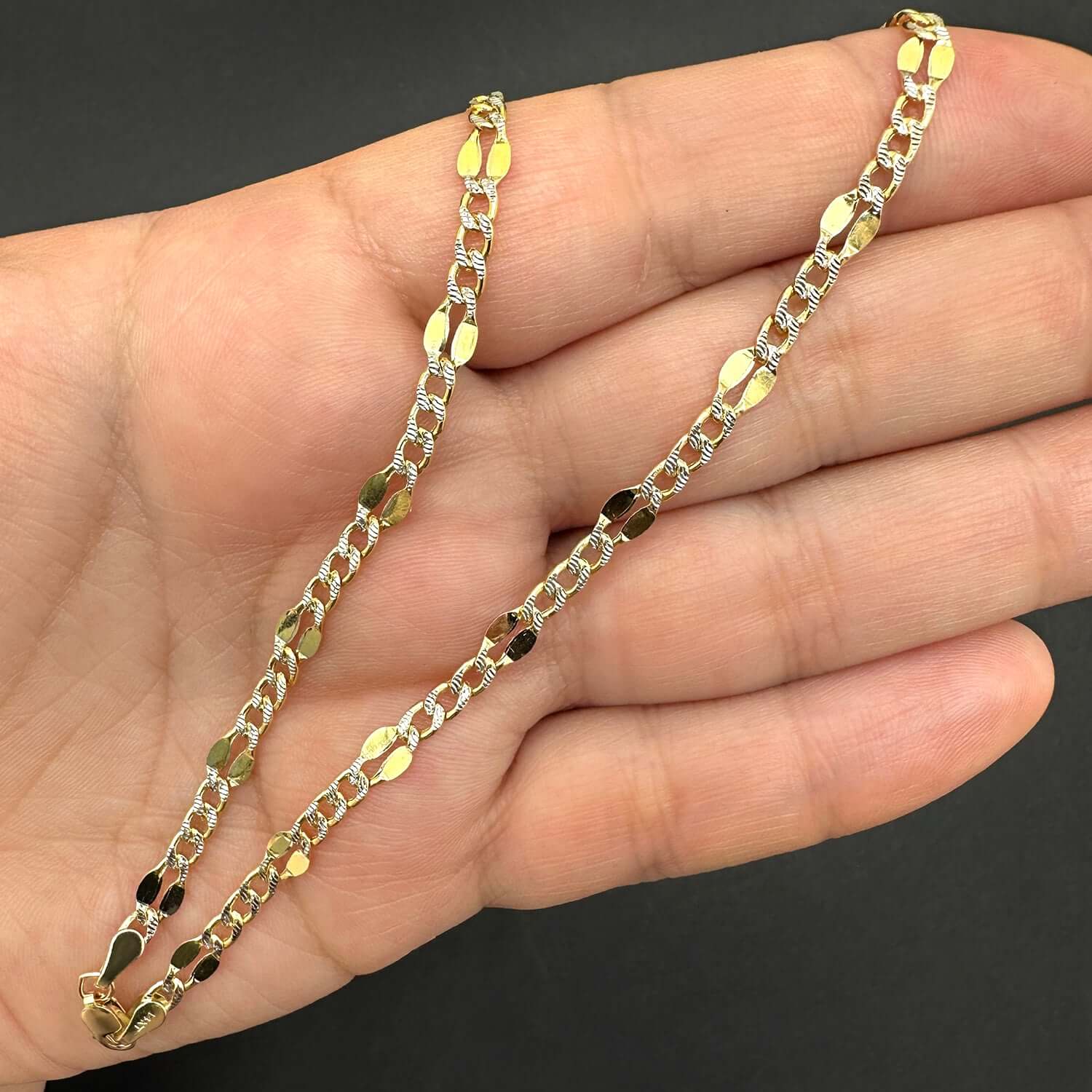 holy2943★ 14K Yellow Gold 4mm Mirror Figaro Diamond-Cut Chain (Hollow) 18