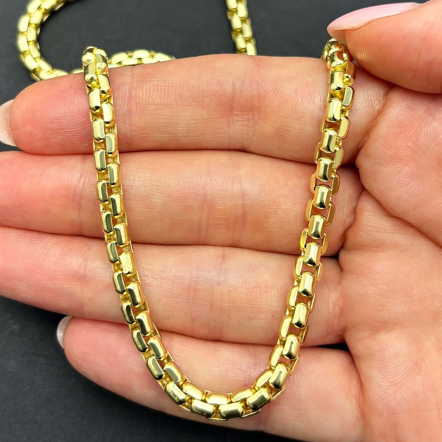 Solid Real 14K Gold 5mm Round Box Chain Necklace 18", 20", 22", 24", 26"