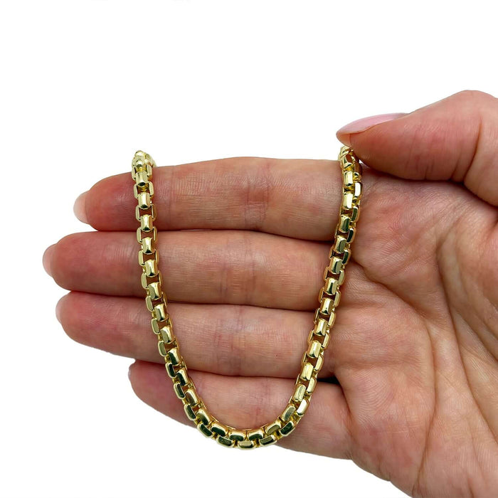 14K Yellow Gold 5mm Round Box Chain (Hollow) 18" - 26" - WJD Exclusives